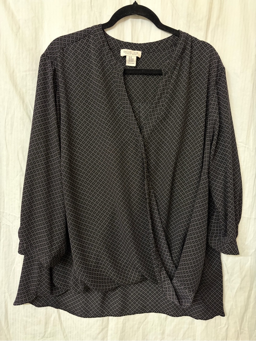 Rachel Zoe Black Micro-Diamond Wrap-Front Blouse